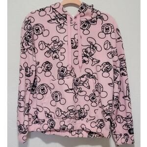 Disney Mickey Mouse Juniors' Allover Print Plush Fleece Hooded Sweatshirt